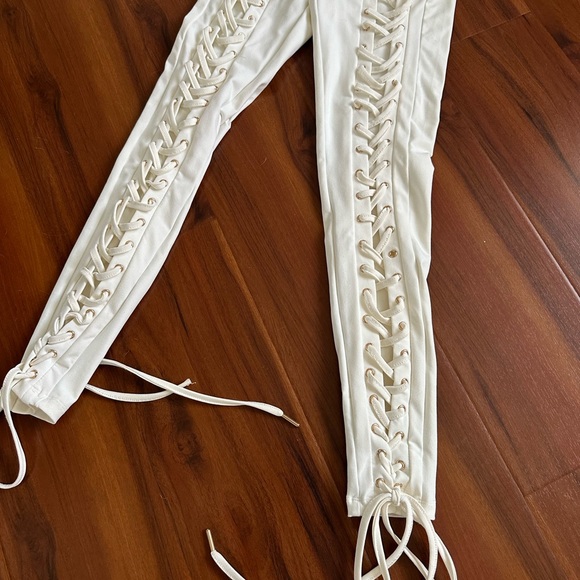 CLUB LONDON white lace up legging pants w corset padded underwire bodysuit SET - Picture 6 of 12